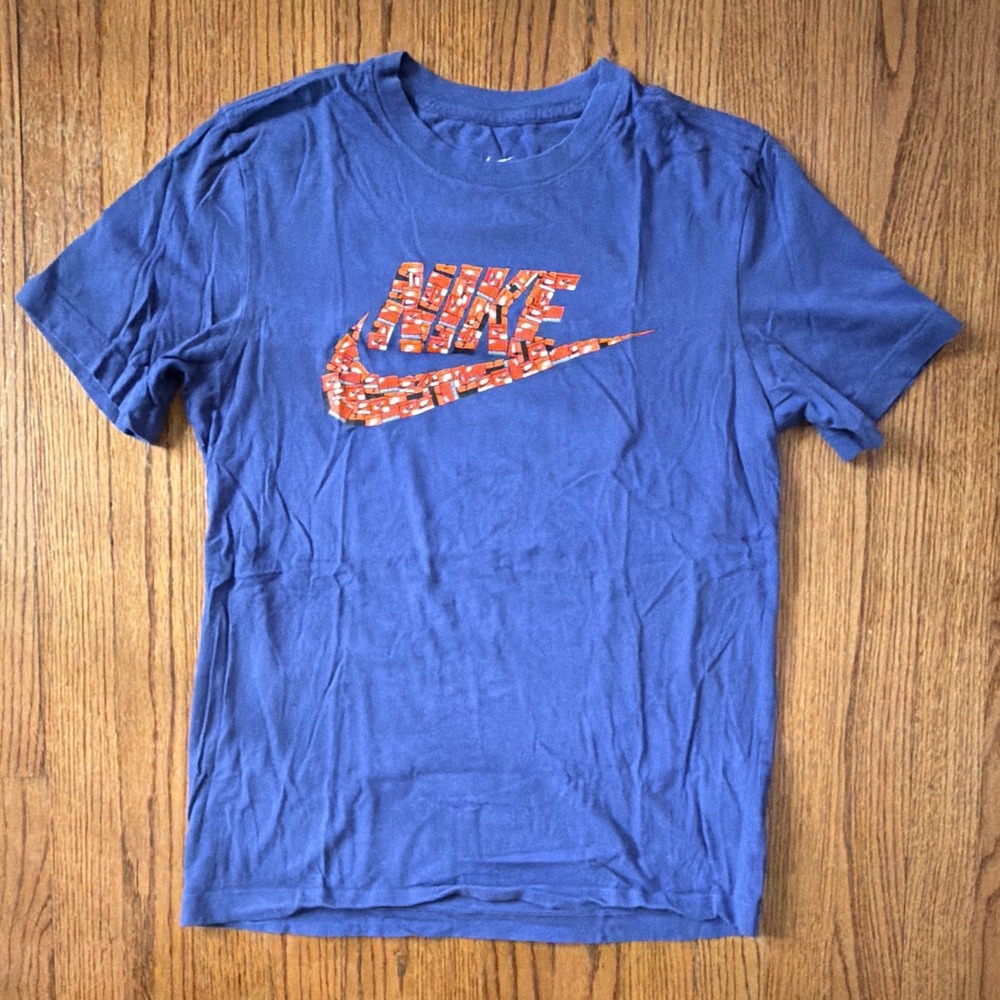 Nike Tee Men's Blue Shoe Box Graphic Logo Crew Neck Short Sleeve Size S